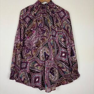 Chico's Women's Top Sz 2 Large Purple Fall Office Career‎ Boho Artsy Paisley